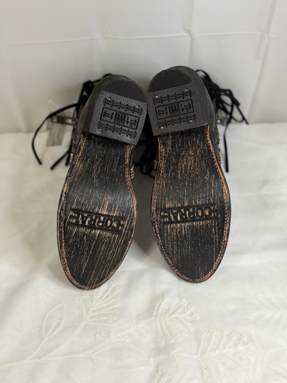 NWT Corral Distressed Black Fringe Ankle Boots with Southwestern Trim - Picture 8 of 11